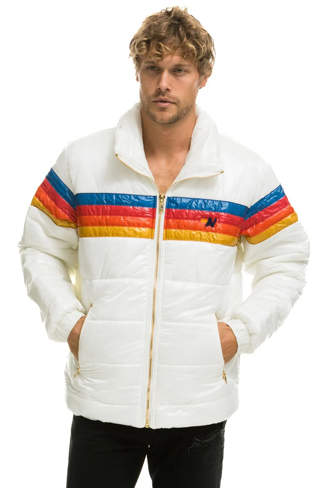 4 STRIPE LUXE TRAVELER JACKET - GLOSSY WHITE