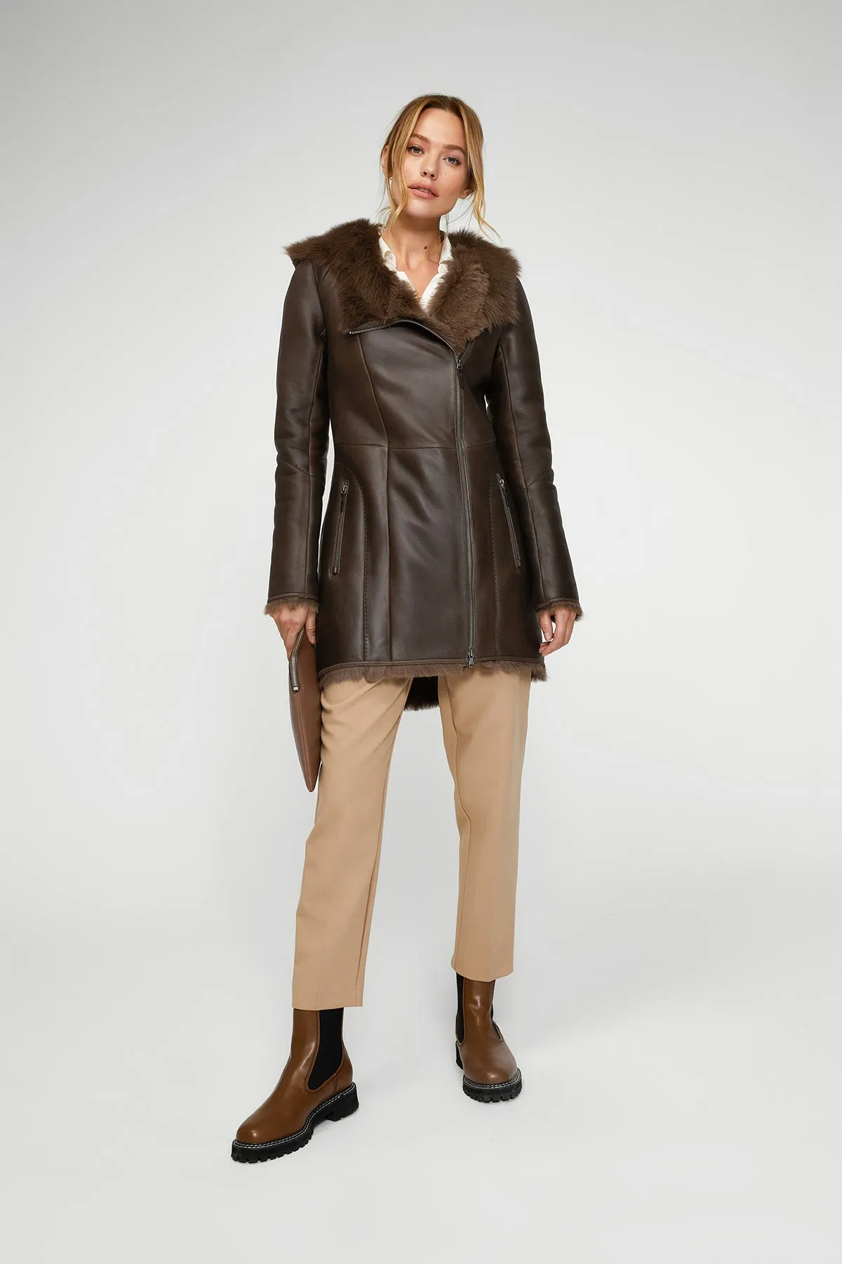 Amelie - Brown Tobacco Shearling Coat