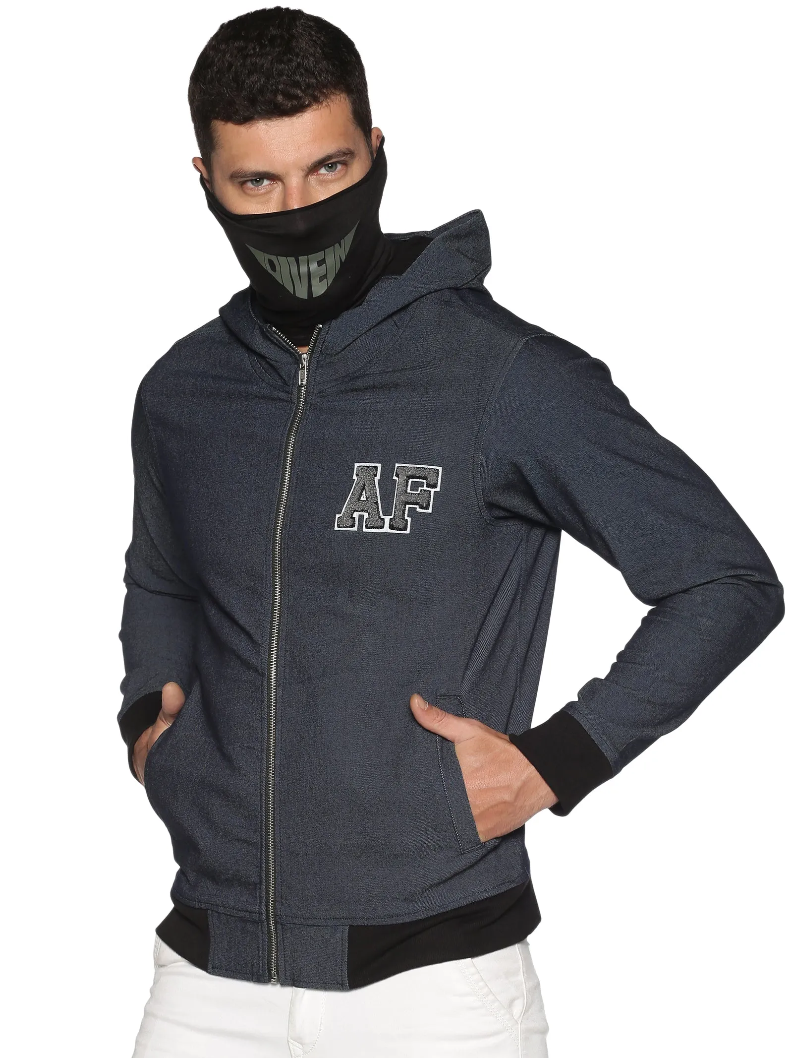 Arctic Fox Male Denim Black sweatshirts with Integrated Mask & Hoodies