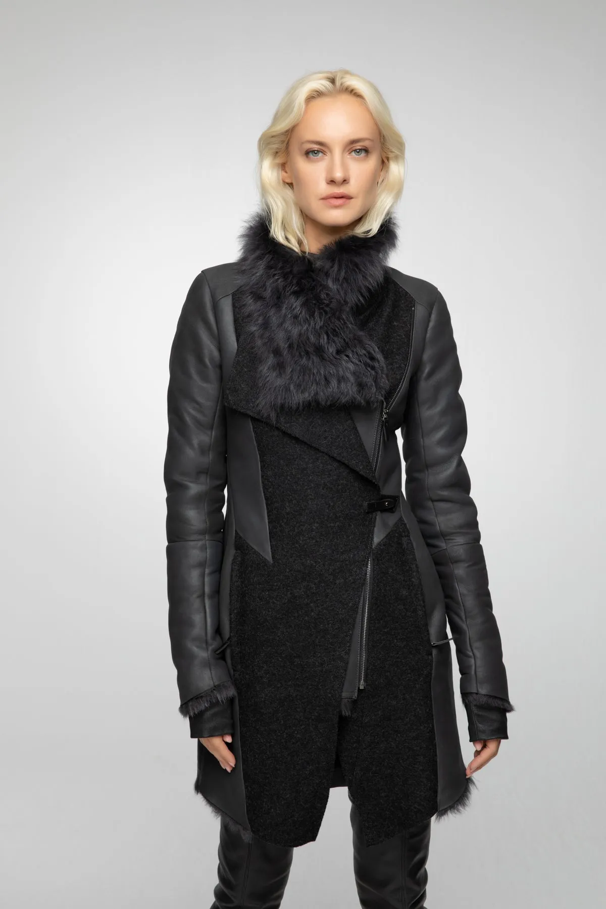 Ariel - Anthracite Shearling Coat