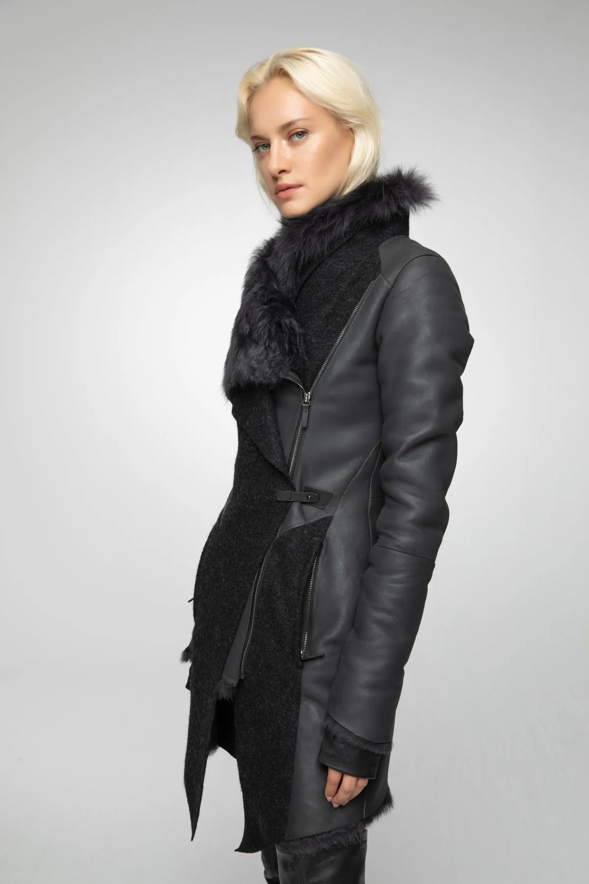 Ariel - Anthracite Shearling Coat