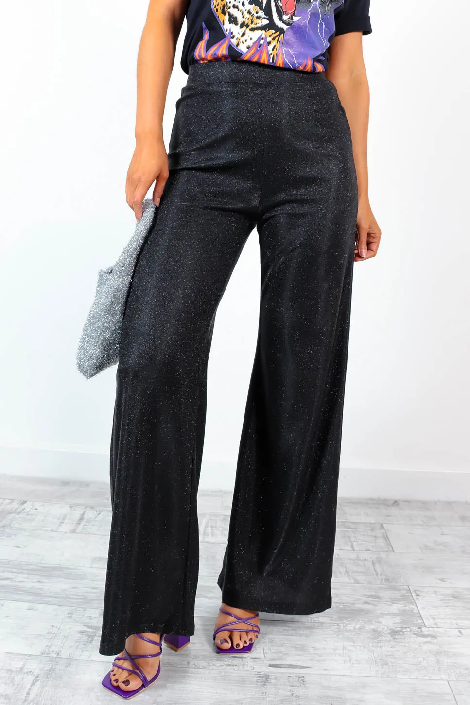 Big Ambitions - Black Lurex Wide Leg Trousers