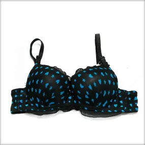 Blue Heart Double Padded Black Bra