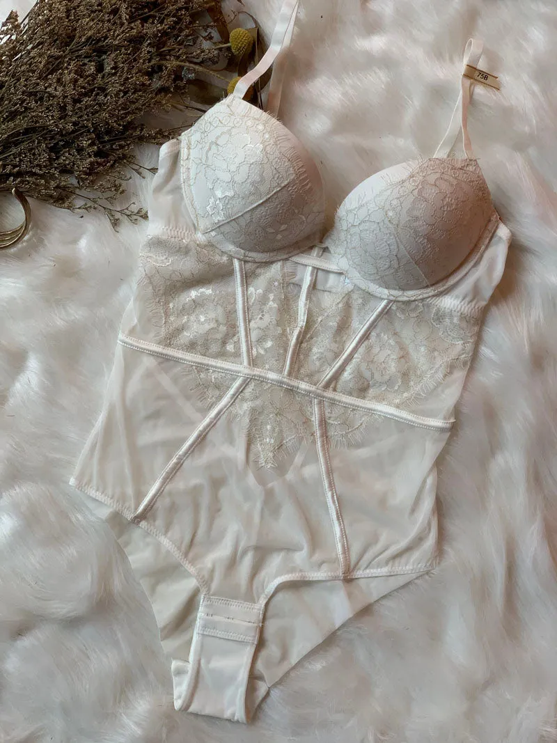 BODYSUIT LINGERI Lingerie For Women Sexy Padded Cup Wired Decorate with Eyelash Trim Lace High Quality Lace Lingerie Bodysuit