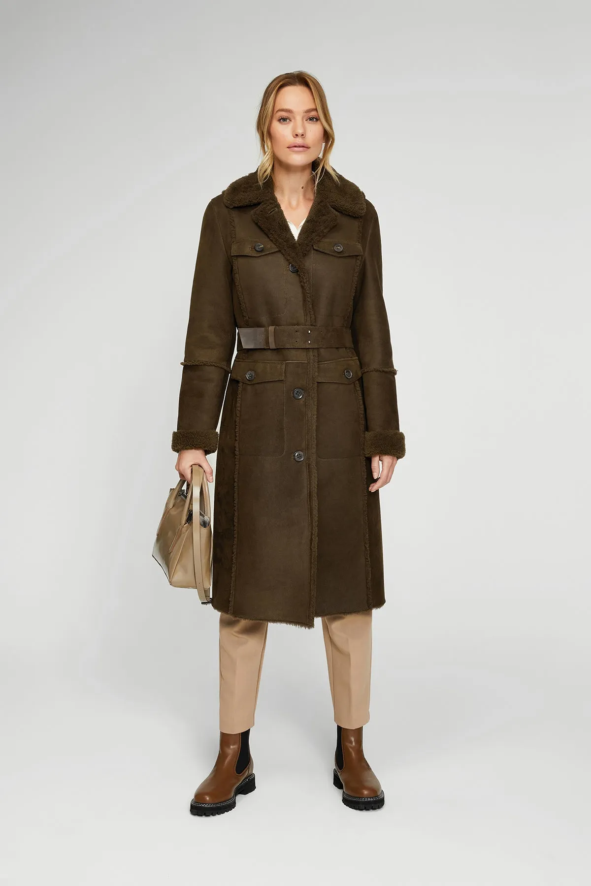 Brown Tobacco Shearling Coat