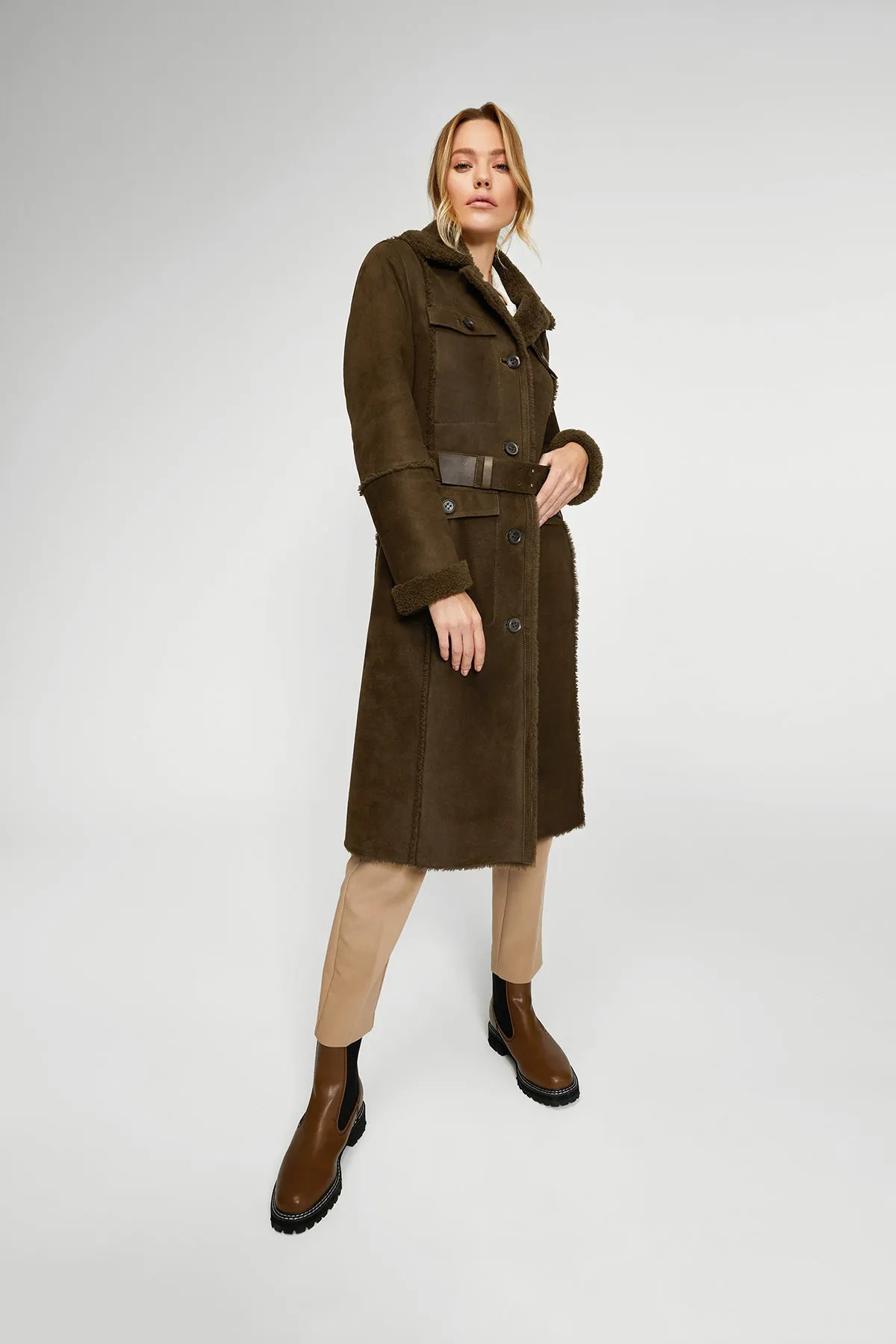 Brown Tobacco Shearling Coat