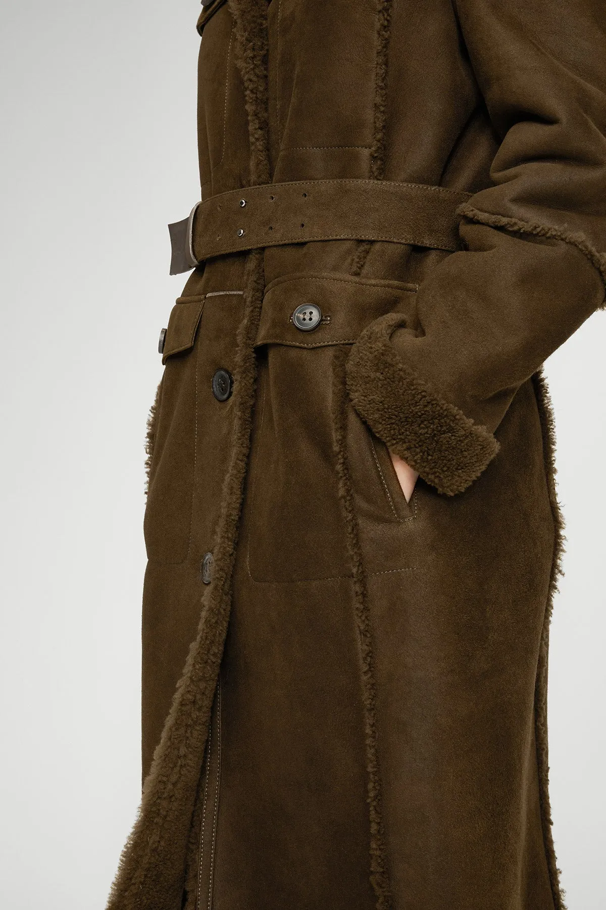 Brown Tobacco Shearling Coat