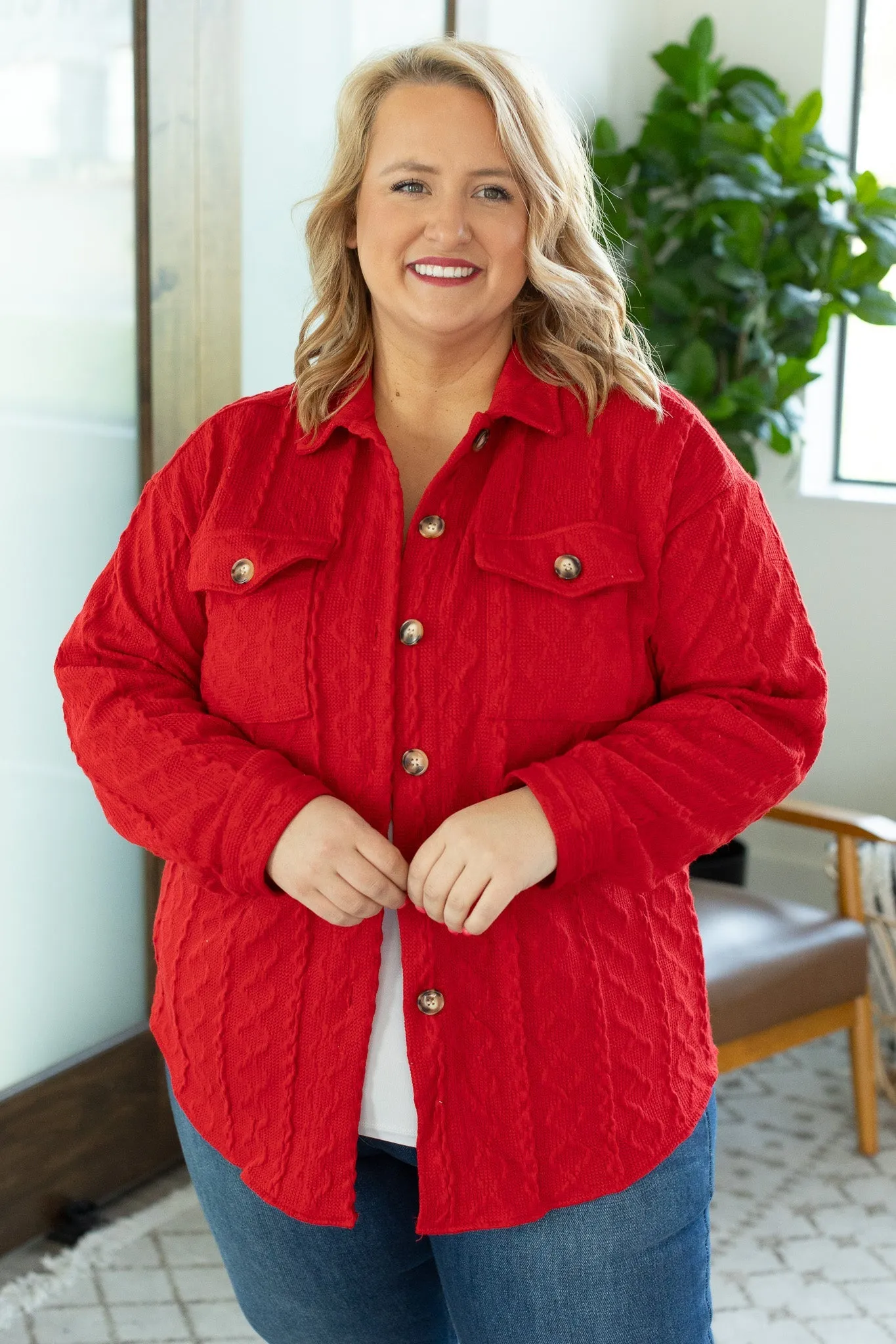 Cable Knit Shacket - Red by Michelle Mae