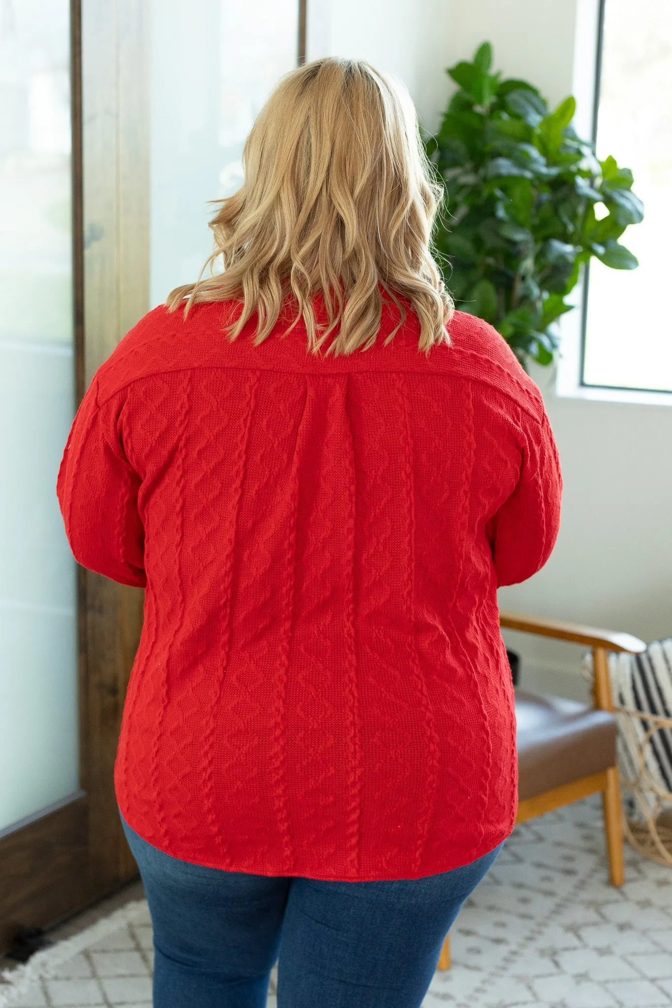 Cable Knit Shacket - Red by Michelle Mae