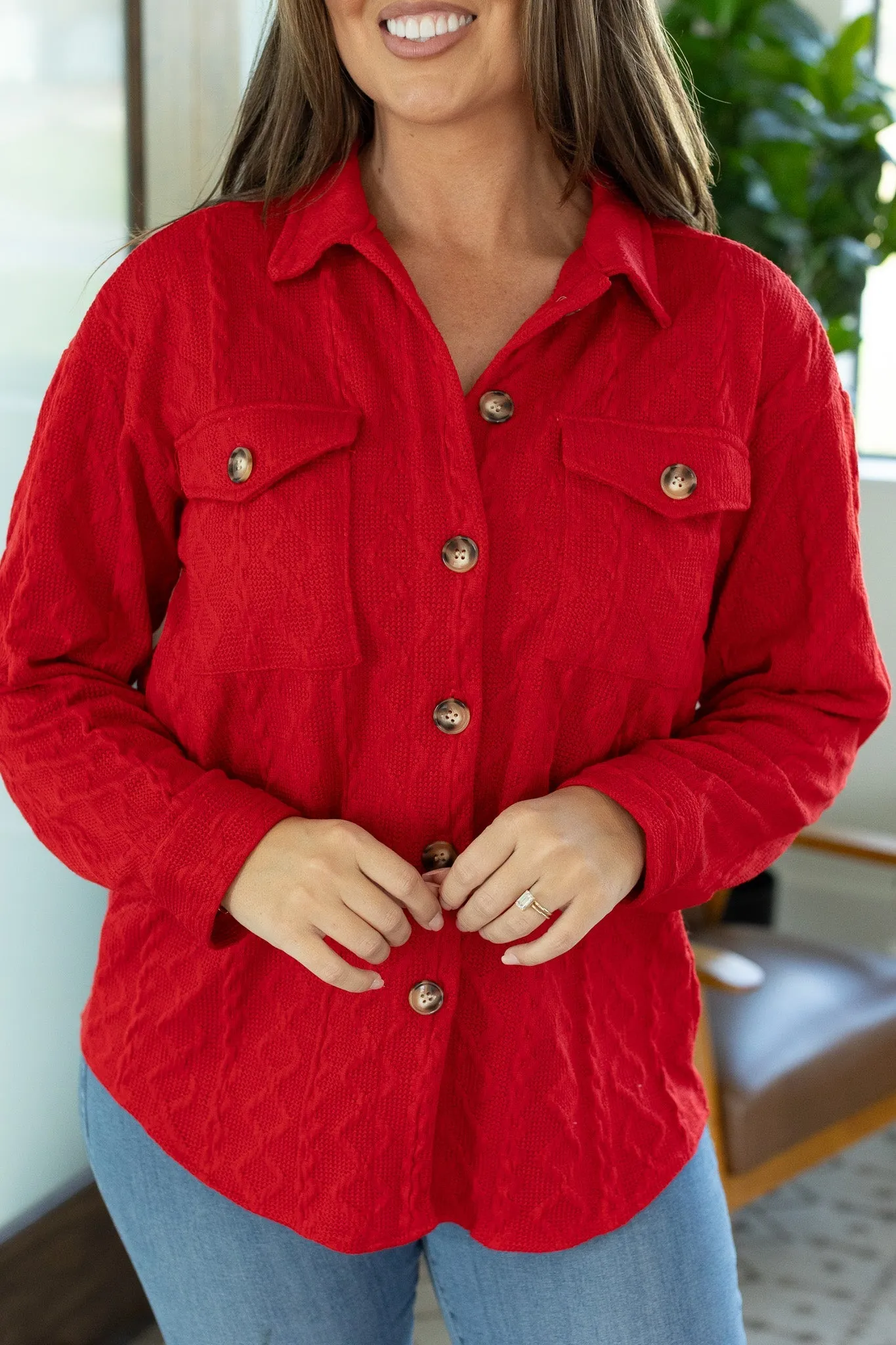 Cable Knit Shacket - Red by Michelle Mae