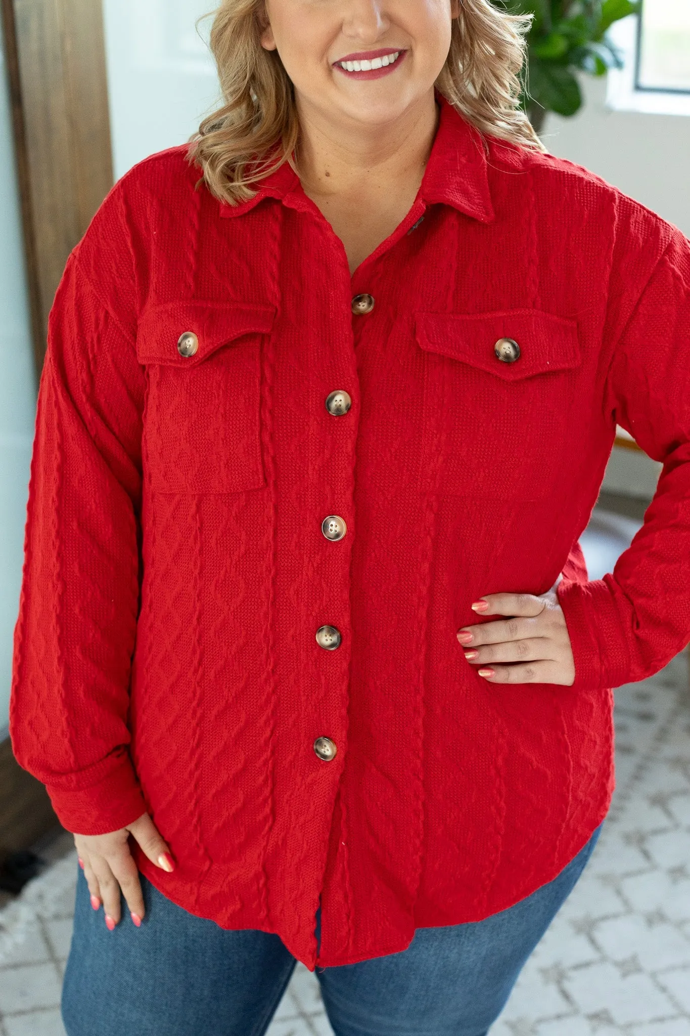 Cable Knit Shacket - Red by Michelle Mae