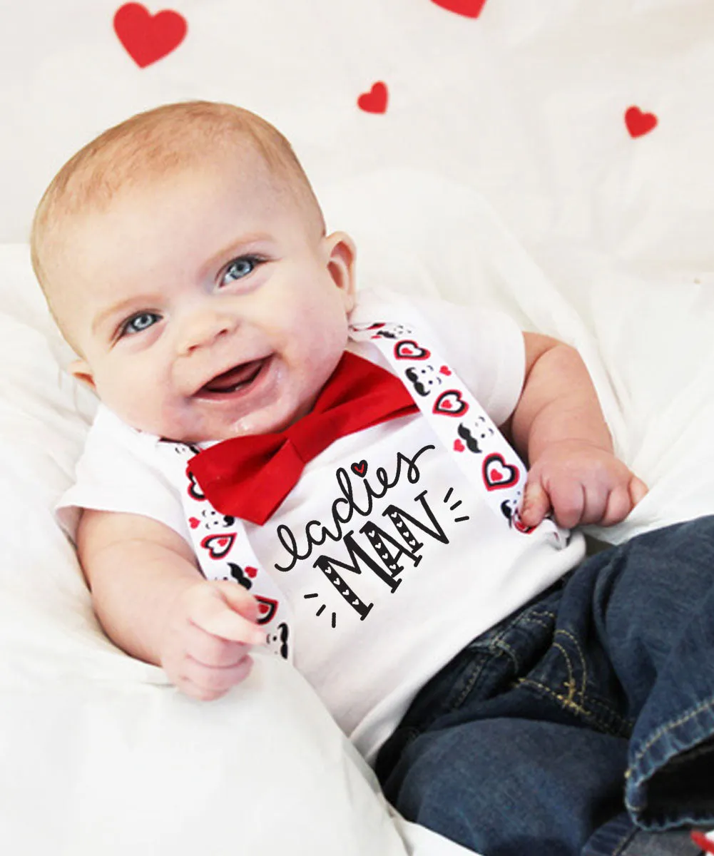 Cute Baby Boy Valentines Day Outfit with Mustache Heart Suspenders