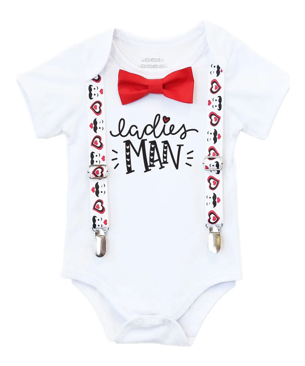 Cute Baby Boy Valentines Day Outfit with Mustache Heart Suspenders