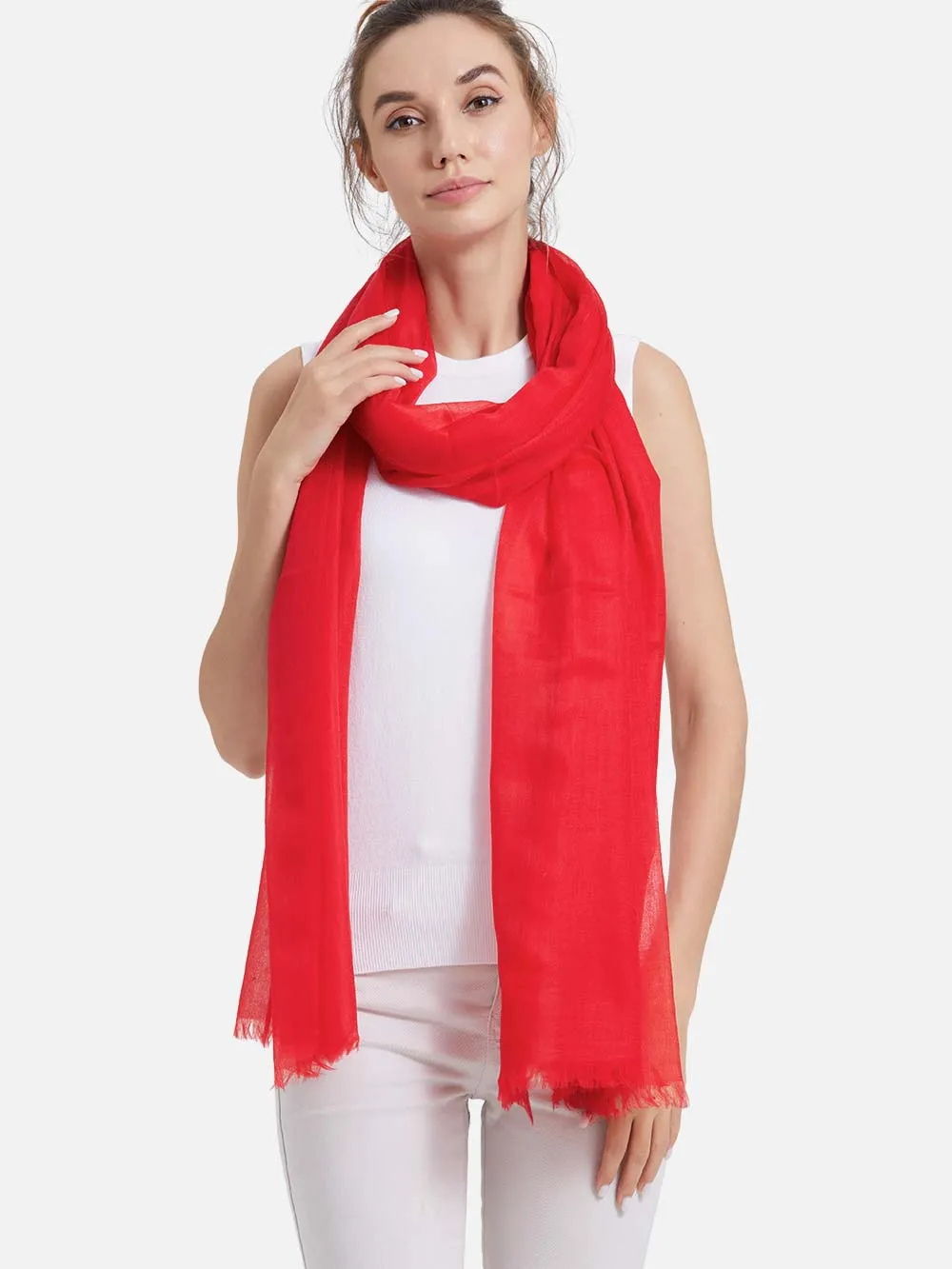 Featherlight Red Cashmere Scarf