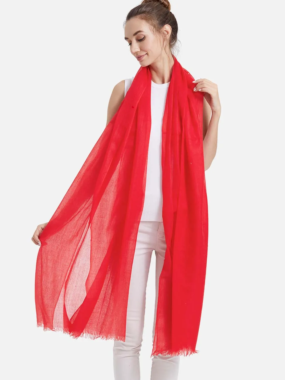 Featherlight Red Cashmere Scarf