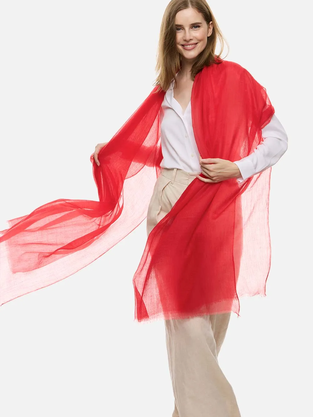 Featherlight Red Cashmere Scarf