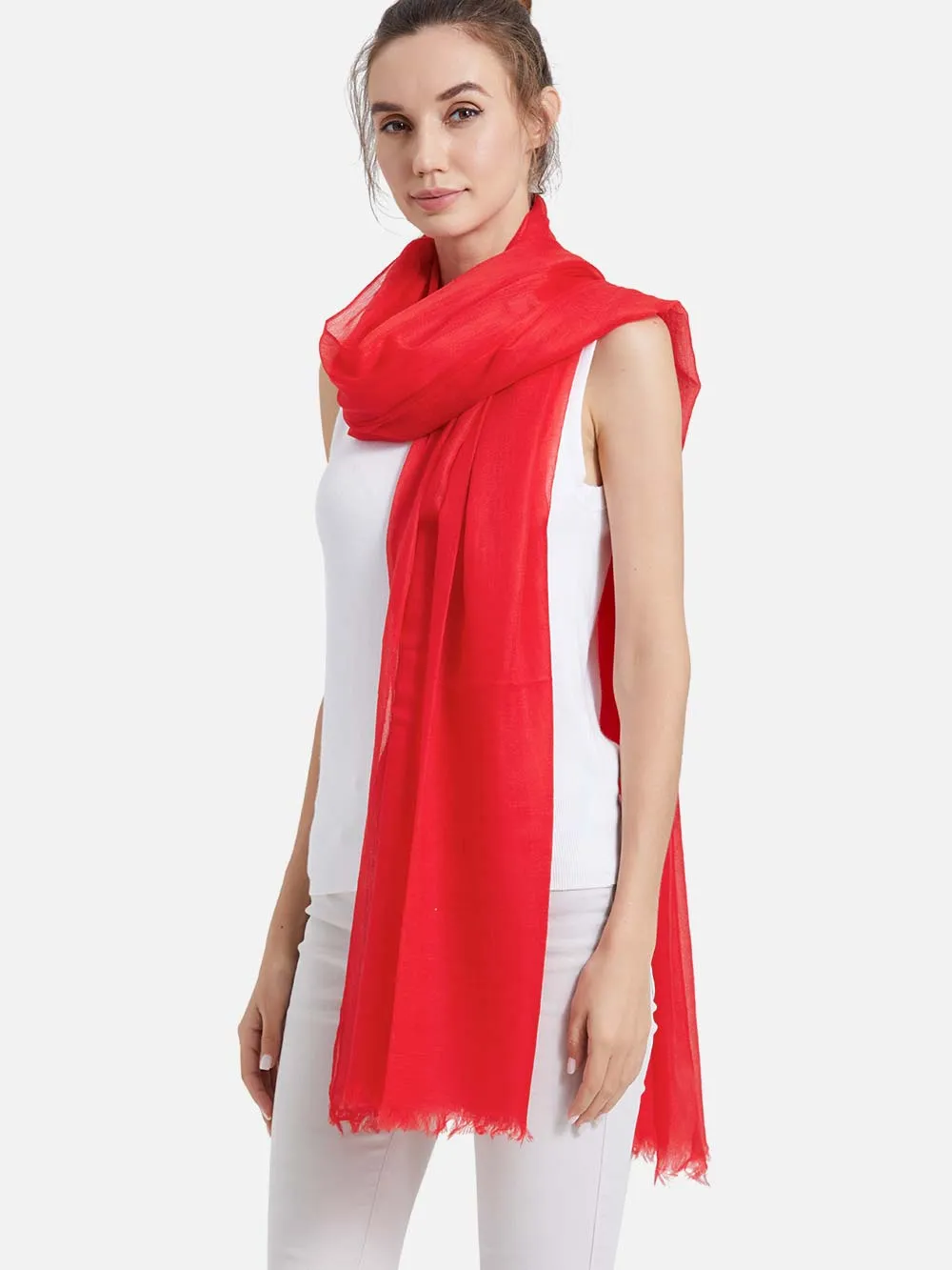 Featherlight Red Cashmere Scarf