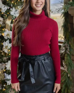 Grace and Lace Oh So Soft Ribbed Turtleneck - Perfect Red