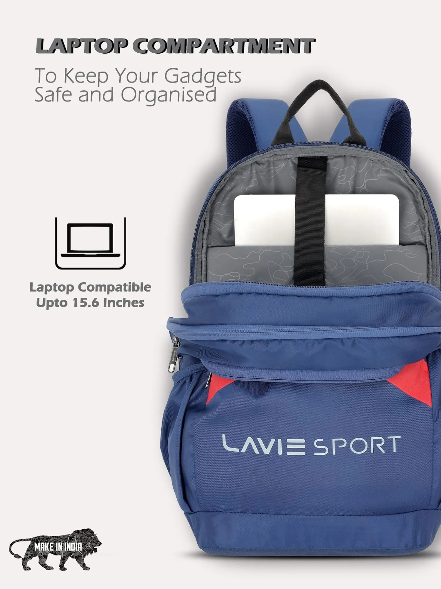 Lavie Sport Arrowhead 33L College Laptop Backpack with Rain cover For Boys & Girls|Men & Women Navy