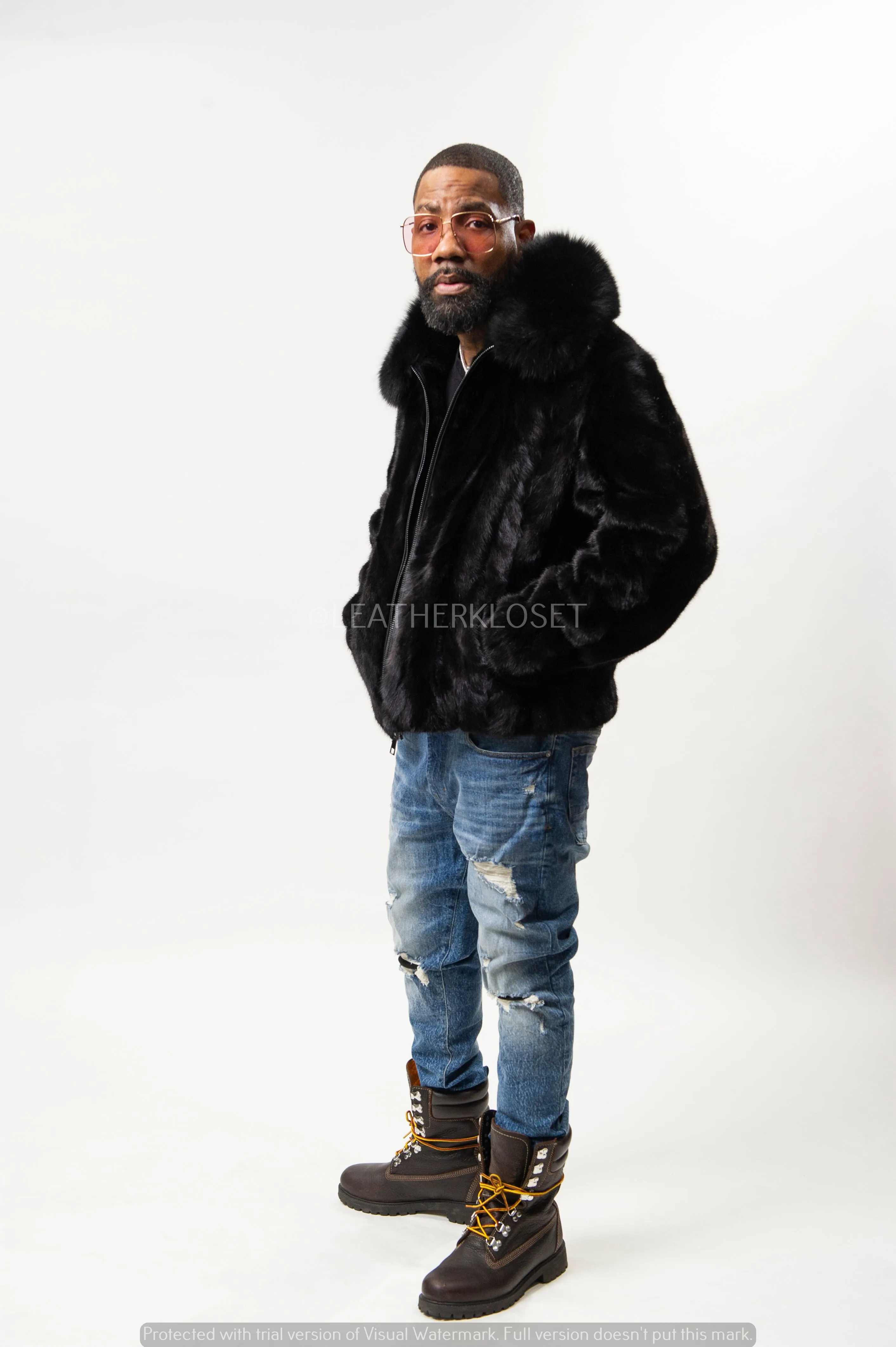 Men's Mink Bomber Jacket [Black]