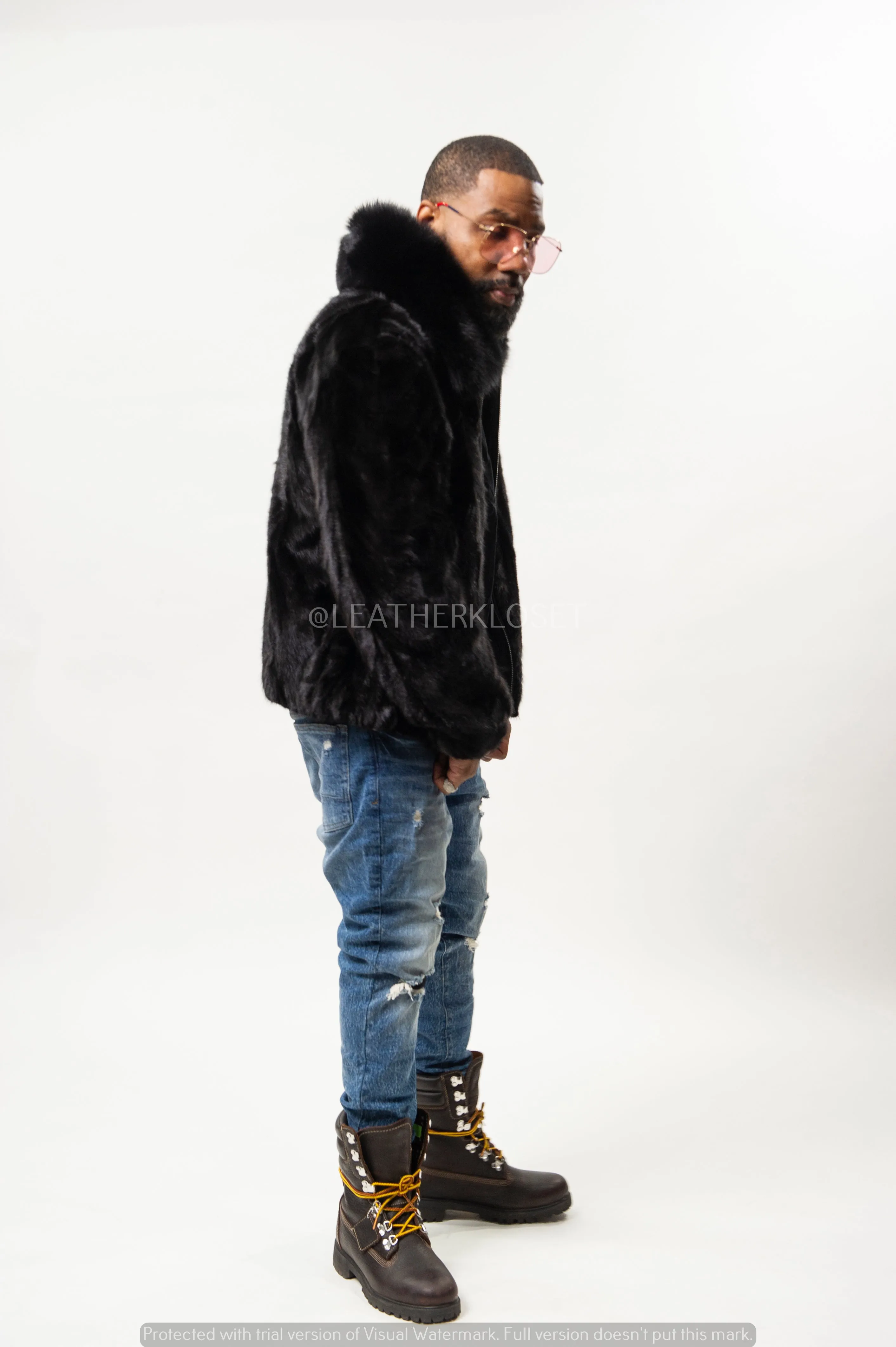 Men's Mink Bomber Jacket [Black]