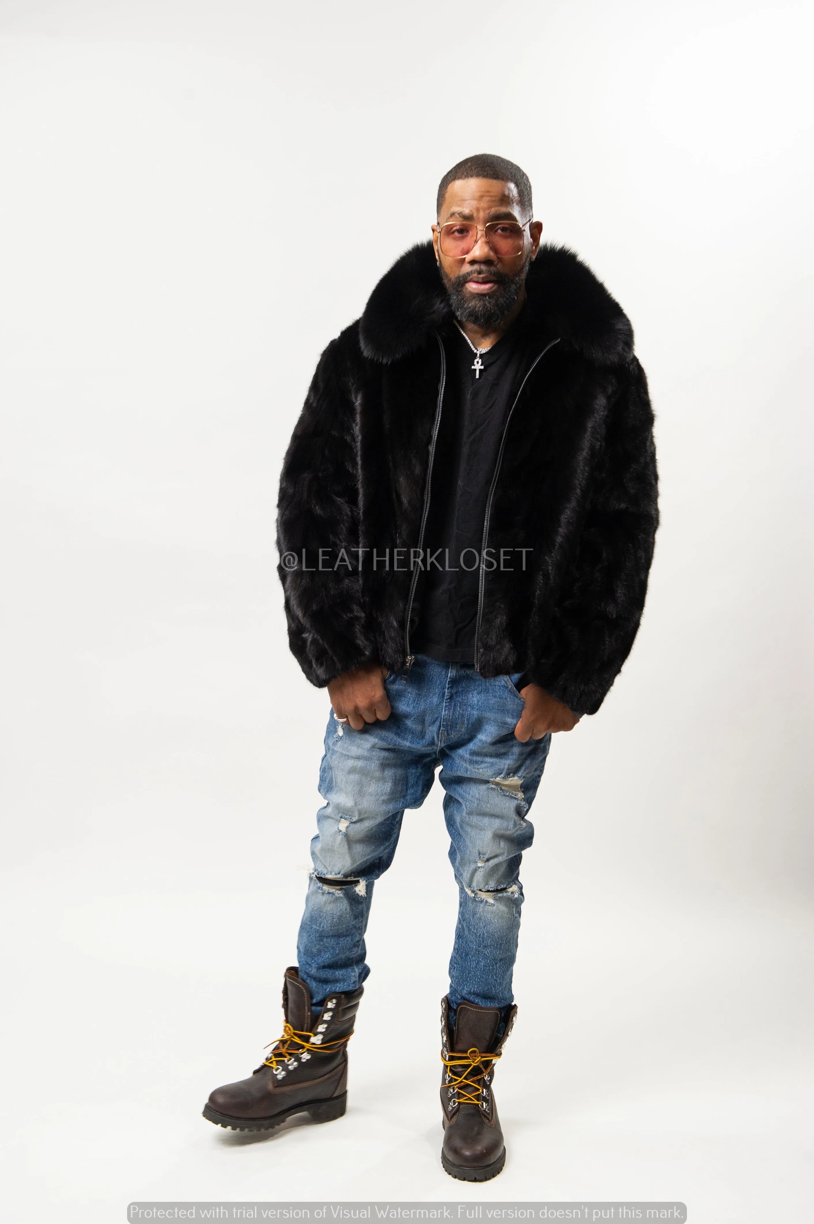 Men's Mink Bomber Jacket [Black]