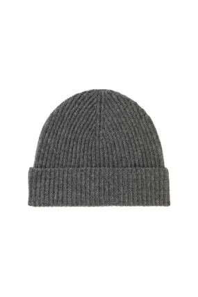 Mid Grey Ribbed Cashmere Beanie