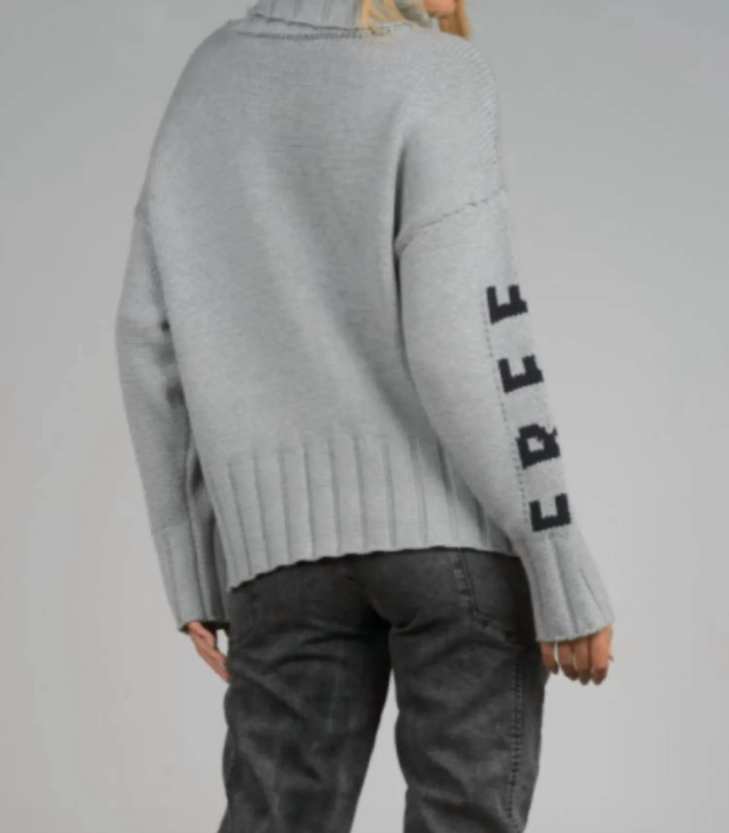 "free Love" Chunky Turtleneck Sweater In Grey