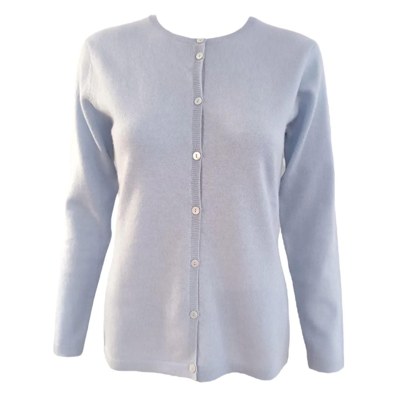 Round Neck Cashmere Cardigan in Baby Blue