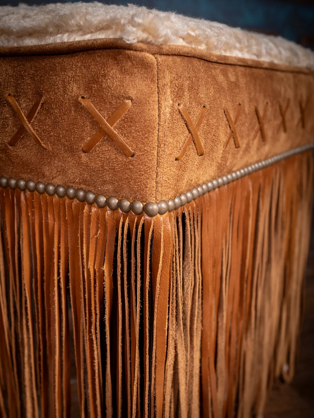 Sierra Sheepskin Fringe Ottoman