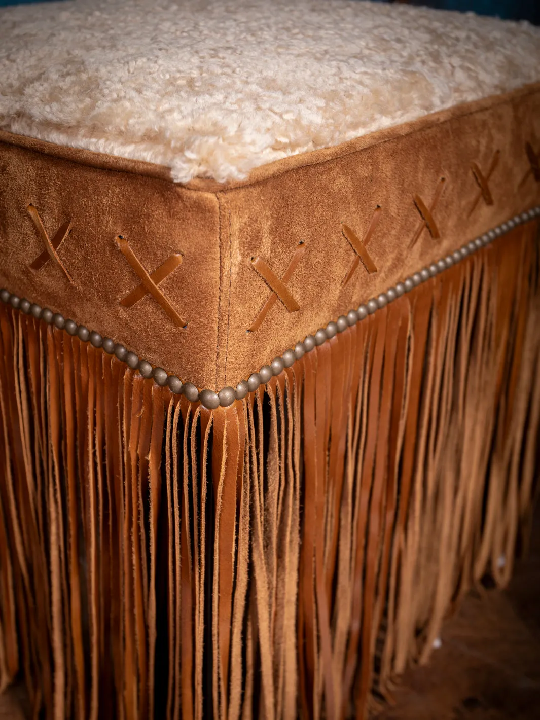 Sierra Sheepskin Fringe Ottoman