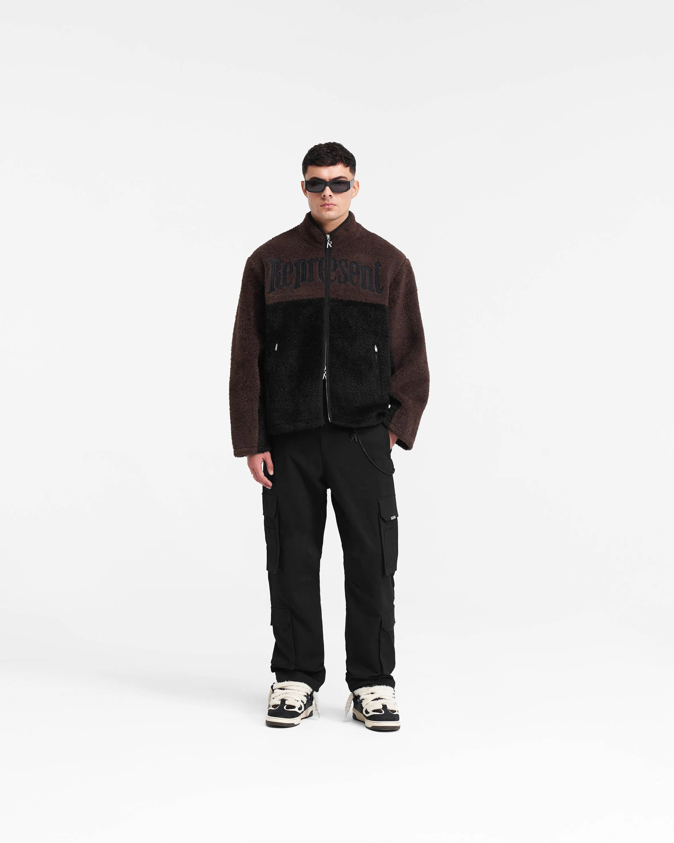 Split Block Fleece - Black Vintage Brown