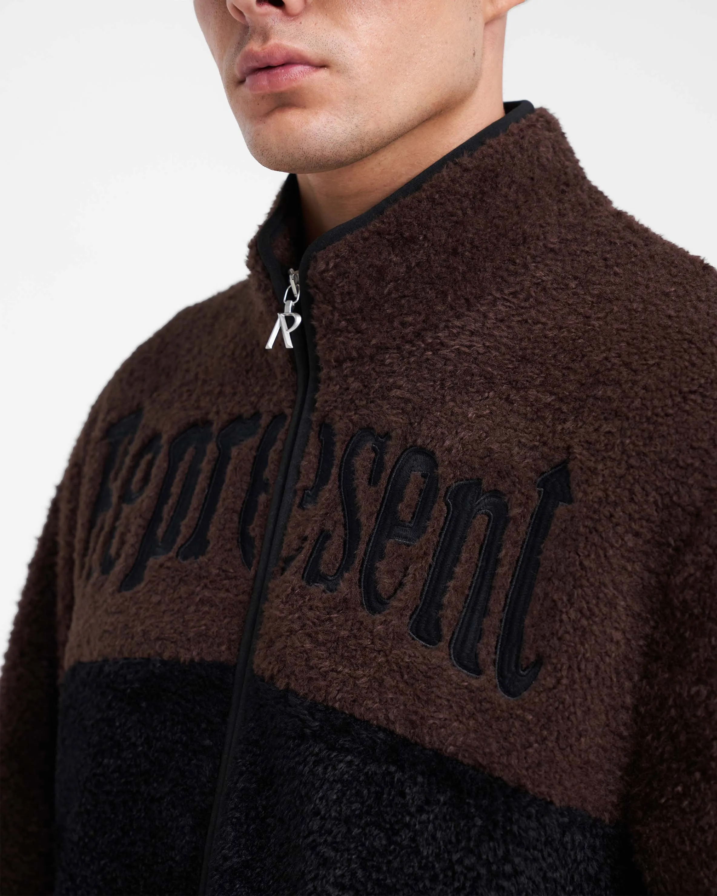 Split Block Fleece - Black Vintage Brown