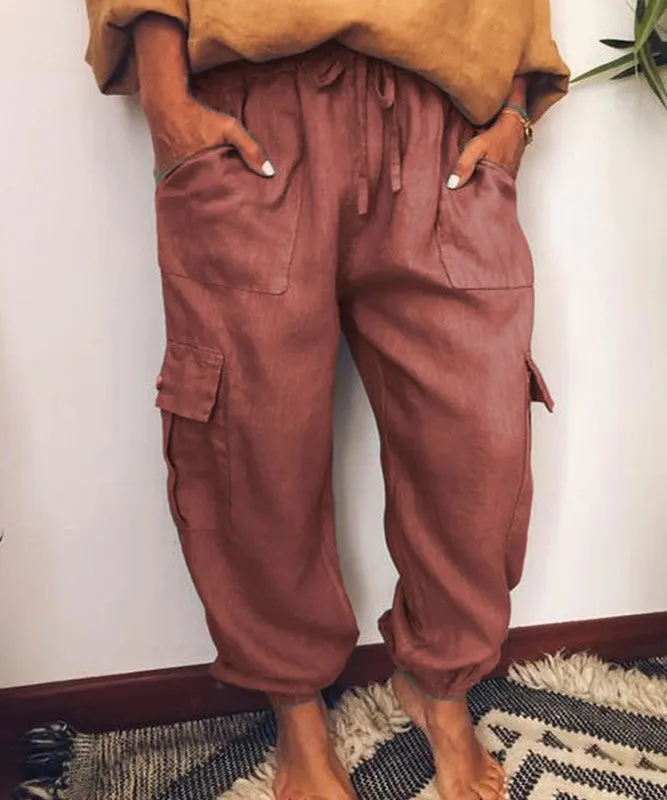 Women's Baggy Drawstring Trousers With Side Flap Pockets