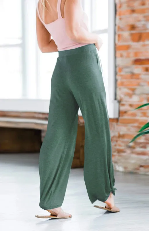 Women's Casual Loose Fit Trousers With Side Tie Slits