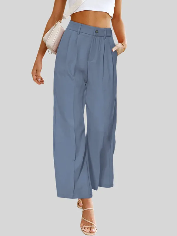 Women's High Waist Wide Leg Trousers With Pockets