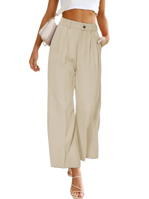 Women's High Waist Wide Leg Trousers With Pockets