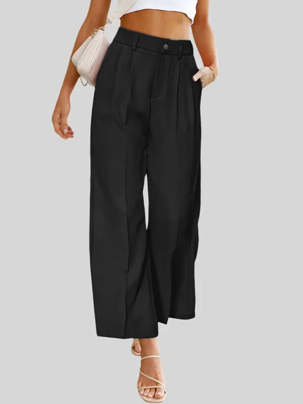 Women's High Waist Wide Leg Trousers With Pockets