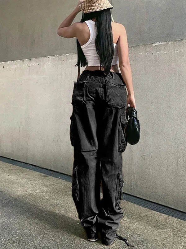 Women's Loose Fit Wide Leg Cargo Trousers With Multiple Pockets