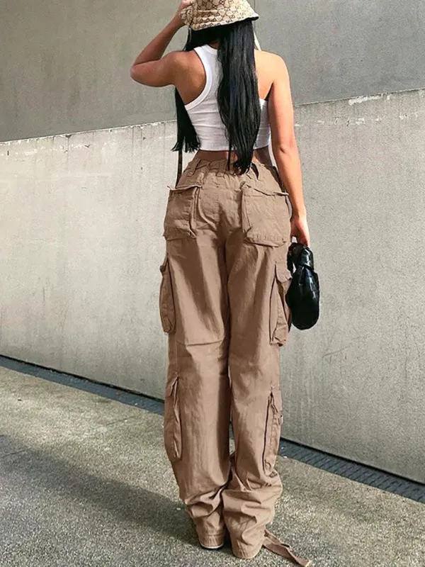 Women's Loose Fit Wide Leg Cargo Trousers With Multiple Pockets